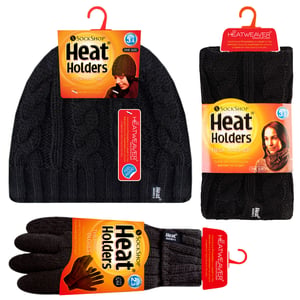 Heat Holders dameshoed, nekwarmer handschoenen set - Zwart
