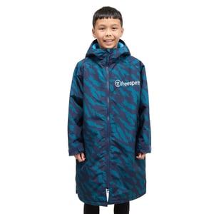 Freespirit Kids' Aquarobe Pro Waterproof Jacket with Hood, Deep-Pile Fleece Lining & 2 Zipped Pockets, Unisex Drying & Changing Robe, Navy