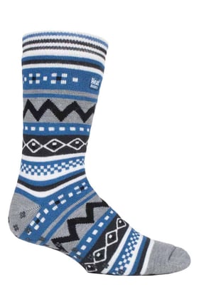 Mens Nordic Patterned Non Slip Thermal Slipper Socks with Grippers
