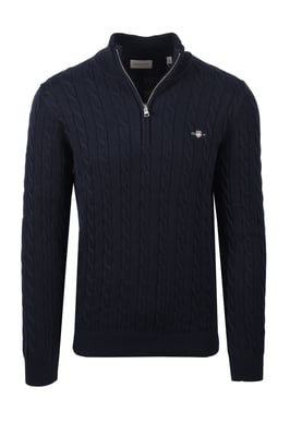 Gant Cotton Cable Half Zip Knitwear Evening Blue