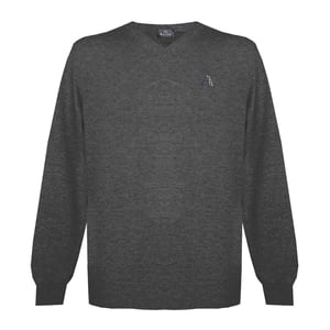 Aquascutum Mens Long Sleeved/V-Neck Knitwear Jumper with Logo in Ultra Dark Grey