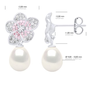 Earrings - Jewelry Silver - Real Cultured Freshwater Pearls Pear 9-10 mm
