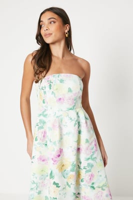 Petite Floral Bandeau Ottoman Midi Dress