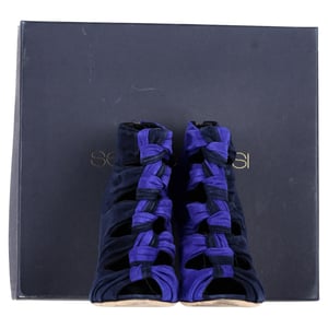 Sergio Rossi Bi-Color Cut Out Ankle Boots in Blue Suede