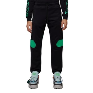 Gebroken witte groene Diag Outline Design zwarte joggingbroek met manchetten