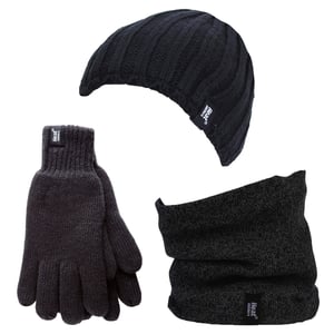 Heat Holders herenhoed, nekwarmer handschoenen set - Zwart