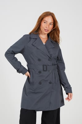 Charcoal Double Breasted Short Trench Coat