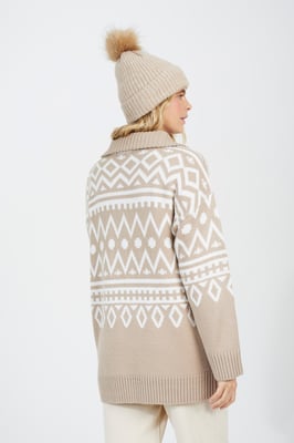 Stone Oversized Zip Neck Knitted Pattern Jumper