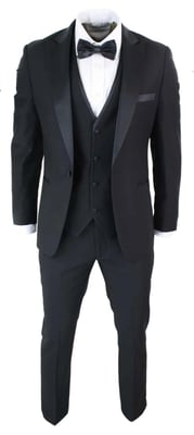 Heren 3-delige Zwarte Tuxedo Pak Klassiek Satijnen Diner Tailored Fit Bruiloft Prom