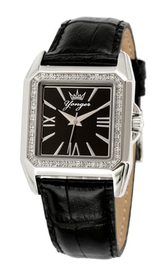 Yonger and Bresson Black Dial Black Leather Watch