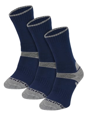 3 Pair Multipack Kids Merino Wool Hiking Socks | Lightweight Anti Blister Socks for Boys & Girls - Navy
