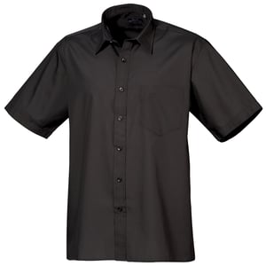 Premier Heren Korte Mouw Formele Poplin Gewoon Werk Shirt (Zwart)