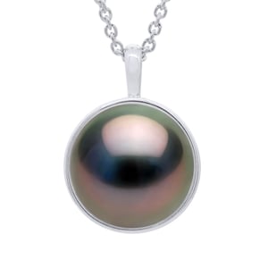 Halsband Beaded Pendant Gult Guld Omgiven av Diamanter - Äkta Odlad Tahitipärla Rund 10-11 mm