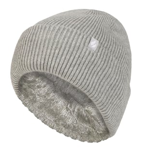 Ladies Fleece Lined Ribbed Turnover Hat | Heat Holders | Thermal Hat for Winter - Light Grey