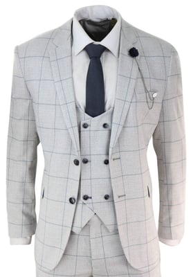 Heren 3-delig lichtgrijs geruit tweed vintage retro klassiek pak