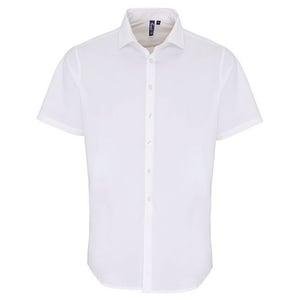 Premier Heren poplin stretch overhemd met korte mouwen