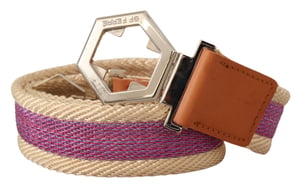 GF Ferre Women's Multicolor Leather Silver Hexagon Logo Buckle Belt