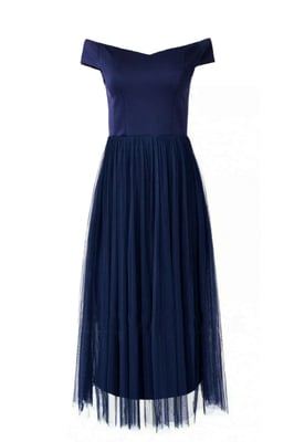 Navy Bardot Midi Dress