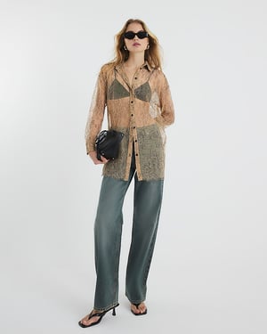 River Island Womens Shirt Beige Long Sleeved Sheer Lace