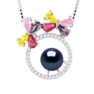 BUTTERFLY zoetwater parel Rond 8-9 mm Black 925