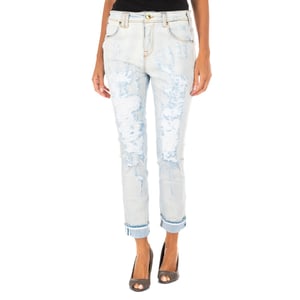 Long denim pants with straight hem cut 10DBF0667 woman