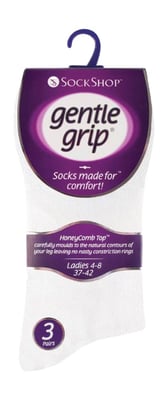 Gentle Grip - 6 Pairs Ladies Gentle Grip Non Elastic Socks - GG67 White