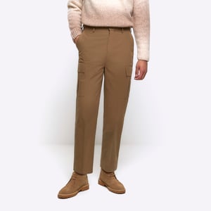 River Island Mens Smart Trousers Beige Tapered Fit Cargo