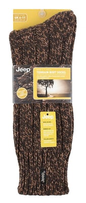Mens Wool Hiking Socks | Jeep | Knit Ribbed Design Padded Boot Socks for Trekking, Running, Walking - Amber / Brown