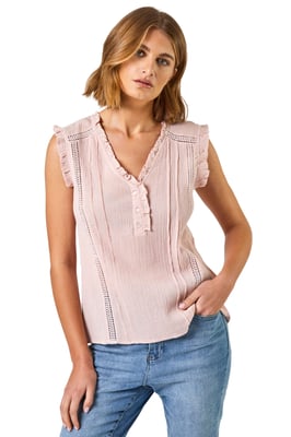 Ruffle Detail Cotton Crinkle Top