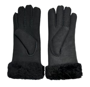 Womens Genuine Black Sheepskin Suede Gloves with Fur Cuff