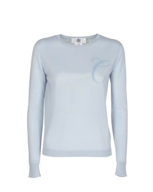 Crown Of Edinburgh Cashmere Long Sleeve Art 004 Light Blue Letter C