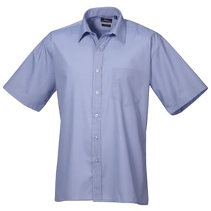 Premier Heren Korte Mouw Formele Poplin Gewoon Werk Shirt (Middenblauw)