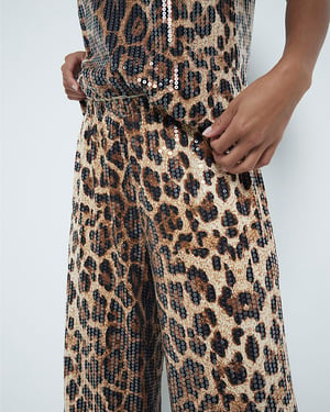 River Island Womens Trousers Petite Beige Leopard Print Sequin