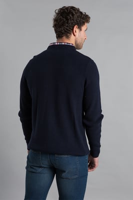 Dark Navy Mock Checked Shirt Crew Neck Jumper
