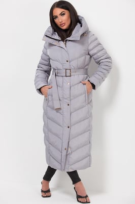 Jess Women’s Long Puffer Coat with Belt & Hood