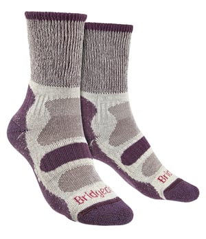 Bridgedale - Womens Hiking Lightweight Cotton Boot Socks - Plum