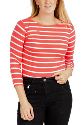 Striped cotton rich slash neck tops