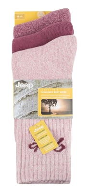 Womens Hiking Boot Socks | Jeep | Ladies Ribbed Outdoor Cushioned Socks with Reinforced Heel and Toe - Rose / Cream