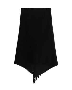 Balenciaga Fransad Asymmetrisk Midikjol i Svart Ull