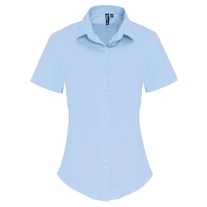Premier Dames/dames Stretch Fit Poplin Korte Mouw Blouse (Lichtblauw)