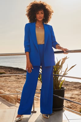 Cobalt Blue Ruched Sleeve Longline Blazer