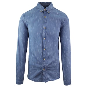 Scotch & Soda Regular Fit Bedrukt Denim Overhemd Met Lange Mouwen Blauw Heren