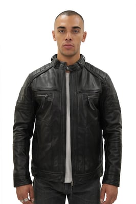 Men's Vintage Black Leather Biker Jacket-Naples
