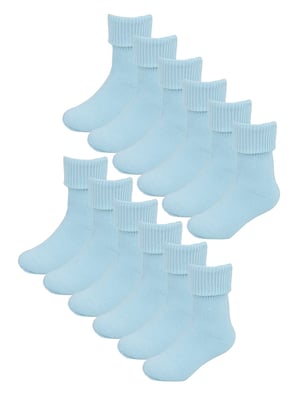 Baby Cotton Turn Over Top Socks | 6 Pair Pack | Sock Snob | Plain Funny Socks for Boy and Girl - Blue