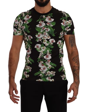 Dolce & Gabbana Zwarte Bloemenprint Crewneck Heren T-shirt