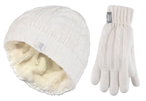 Heat Holders - Ladies Hat & Gloves Set for Winter - Cream