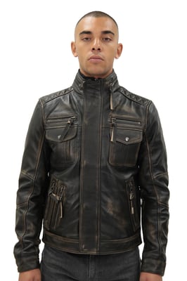 Leren retro bikerjack voor heren, Toronto