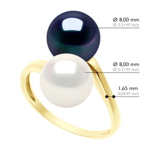 Ring Jij & Ik - Geel Goud - 2 Echte Gecultiveerde Zoetwater Peren Ronde 8-9 mm