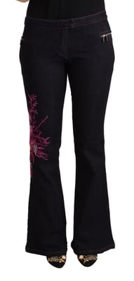 Exte Dam Svarta Bomullsbyxor Mid Waist Utsvängda Jeans