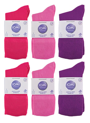 IOMI - 12 Pair Multipack Ladies Diabetic Bamboo Socks | Womens Extra Wide Seamless Socks with Non Elastic Gentle Grip Top - Pink